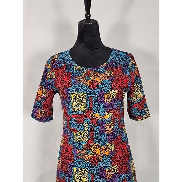 LuLaRoe Julia Bright Multicolor Fitted Dress Womens Medium Stretch Comfort - Picture 2 of 9